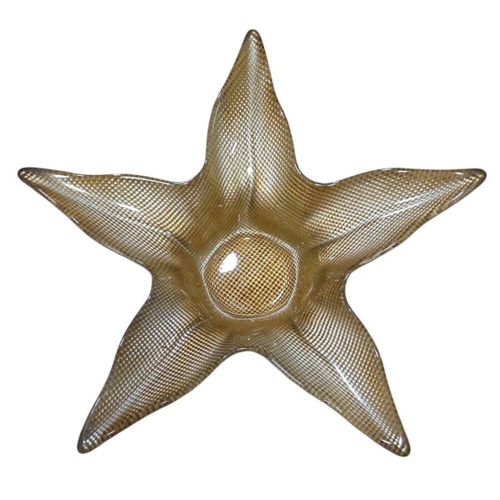 Vintage Striking Artisan Textured Bottom Gold Art Glass Starfish Dish